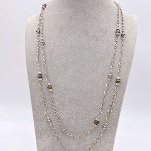 STERLING AND PYRITE LONG SAUTOIR NECKLACE